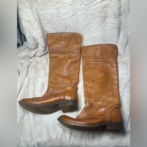 Frye Melissa Trapunto Riding Pull On Marbled Leather Boots Cognac Size 9 B - Picture 2 of 7